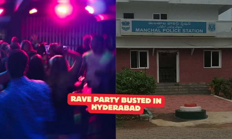 मंचाल पुलिस ने लिंगमपल्ली फार्म हाउस में चल रही रेव पार्टी पर छापा मारकर 33 लोगों को हिरासत में लिया।