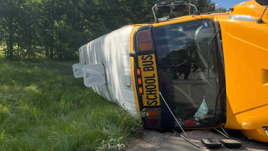 ब्रेक फेल होने से पलटी स्कूल वैन