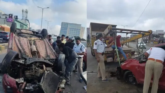 जेएनटीयू फ्लाईओवर पर दुर्घटनाग्रस्त कार, हादसे में चार लोग घायल