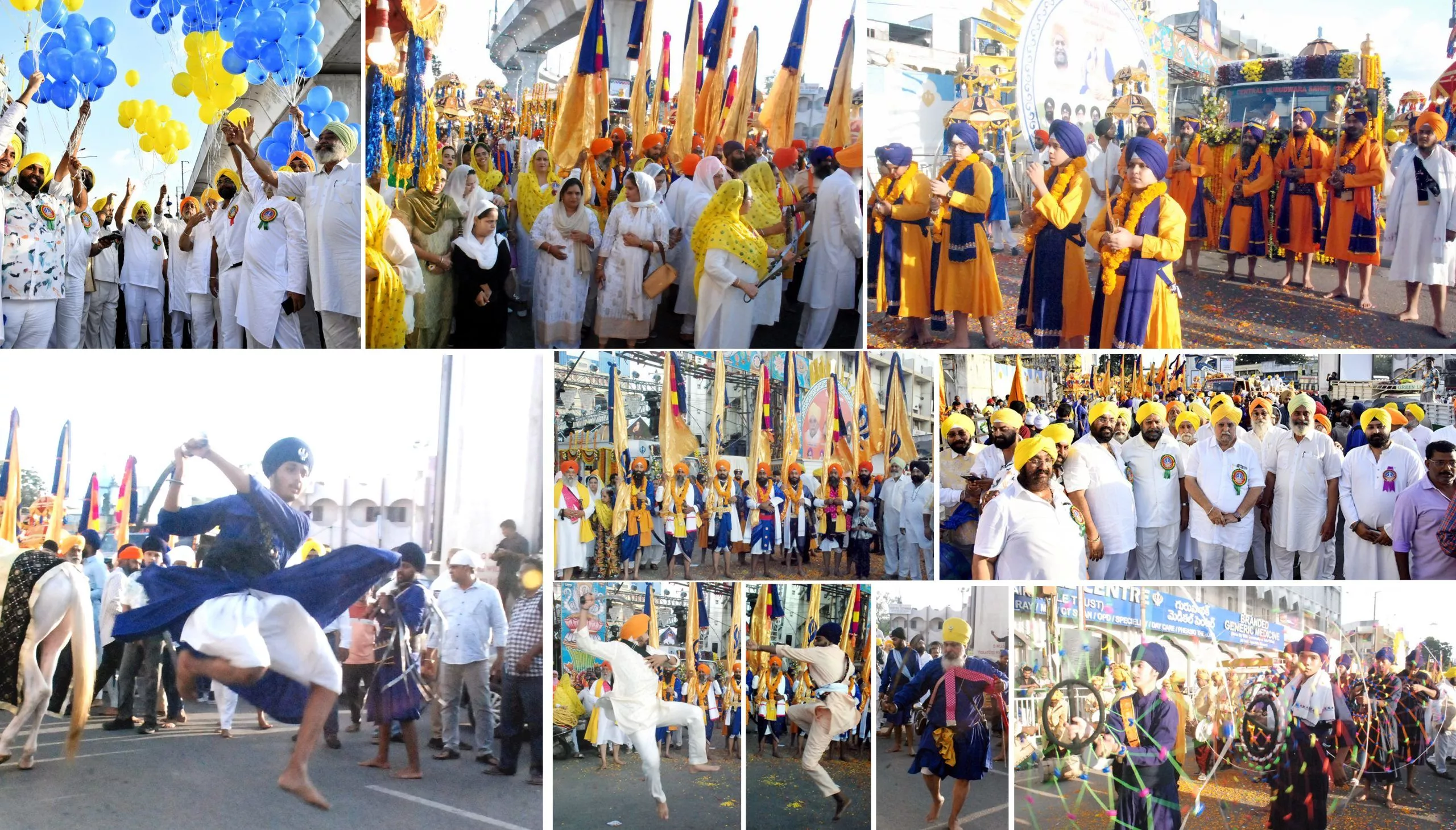 गुरु नानक देवजी के 556वें प्रकाशोत्सव पर सिकंदराबाद में नगर कीर्तन निकालते श्रद्धालु