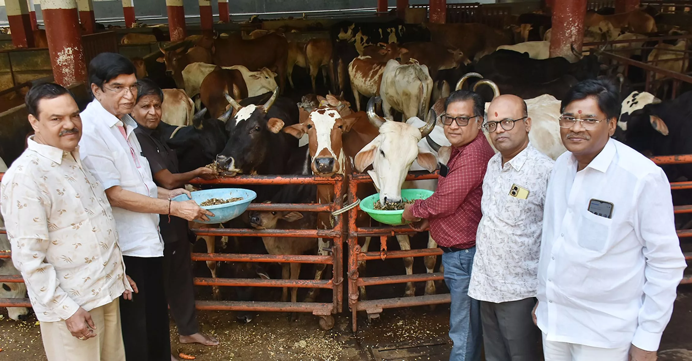 मार्गशीष अमावस्या पर गौशाला में भक्तों की सपरिवार गौ सेवा