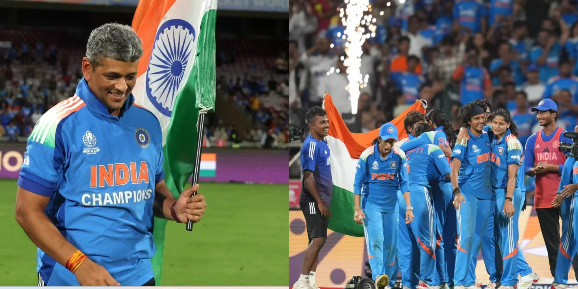 शेफाली वर्मा फाइनल में बल्लेबाजी करती हुई और टीम जश्न मनाती हुई