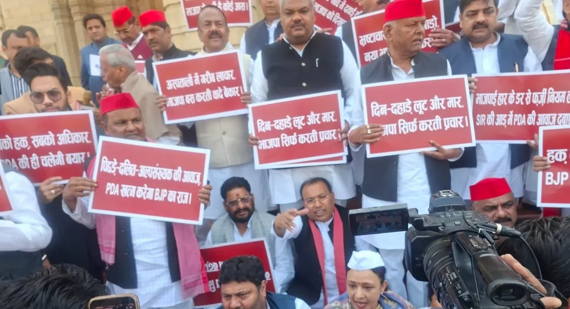 संसद परिसर में सांसदों का प्रदर्शन