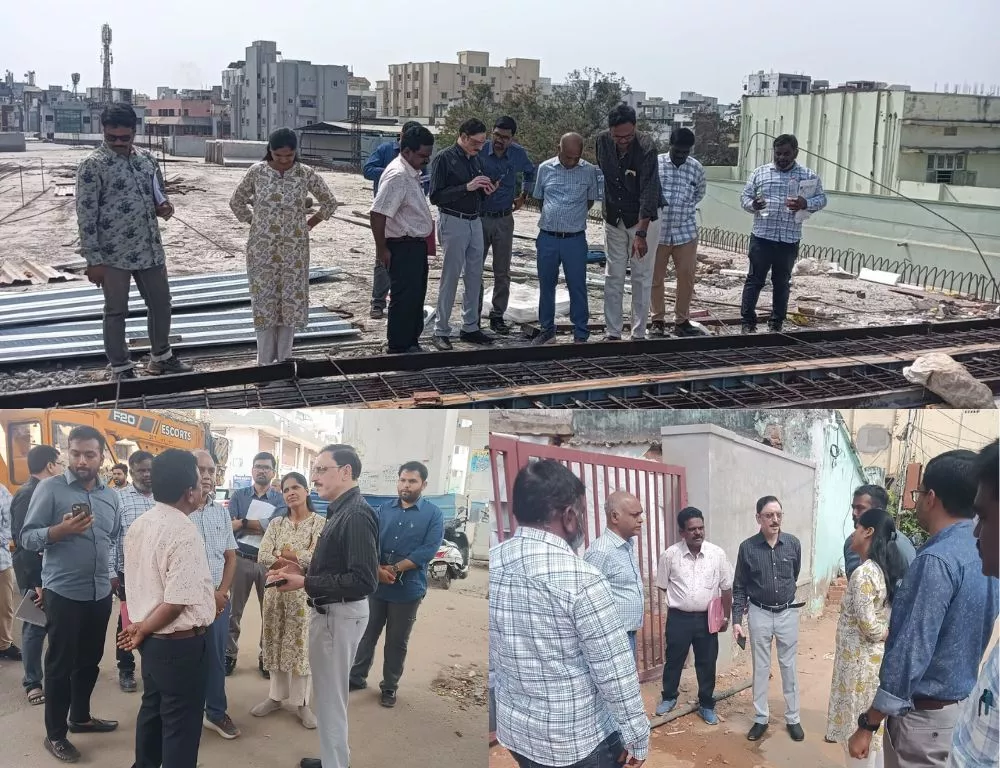 मूसारामबाग ब्रिज निर्माण स्थल का निरीक्षण करते अभियंता