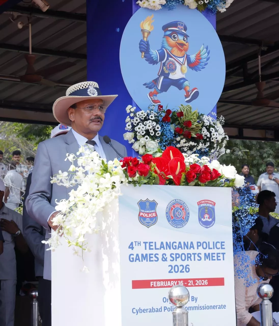 तेलंगाना पुलिस स्पोर्ट्स मीट-2026 में खिलाड़ी प्रतियोगिता करते हुए