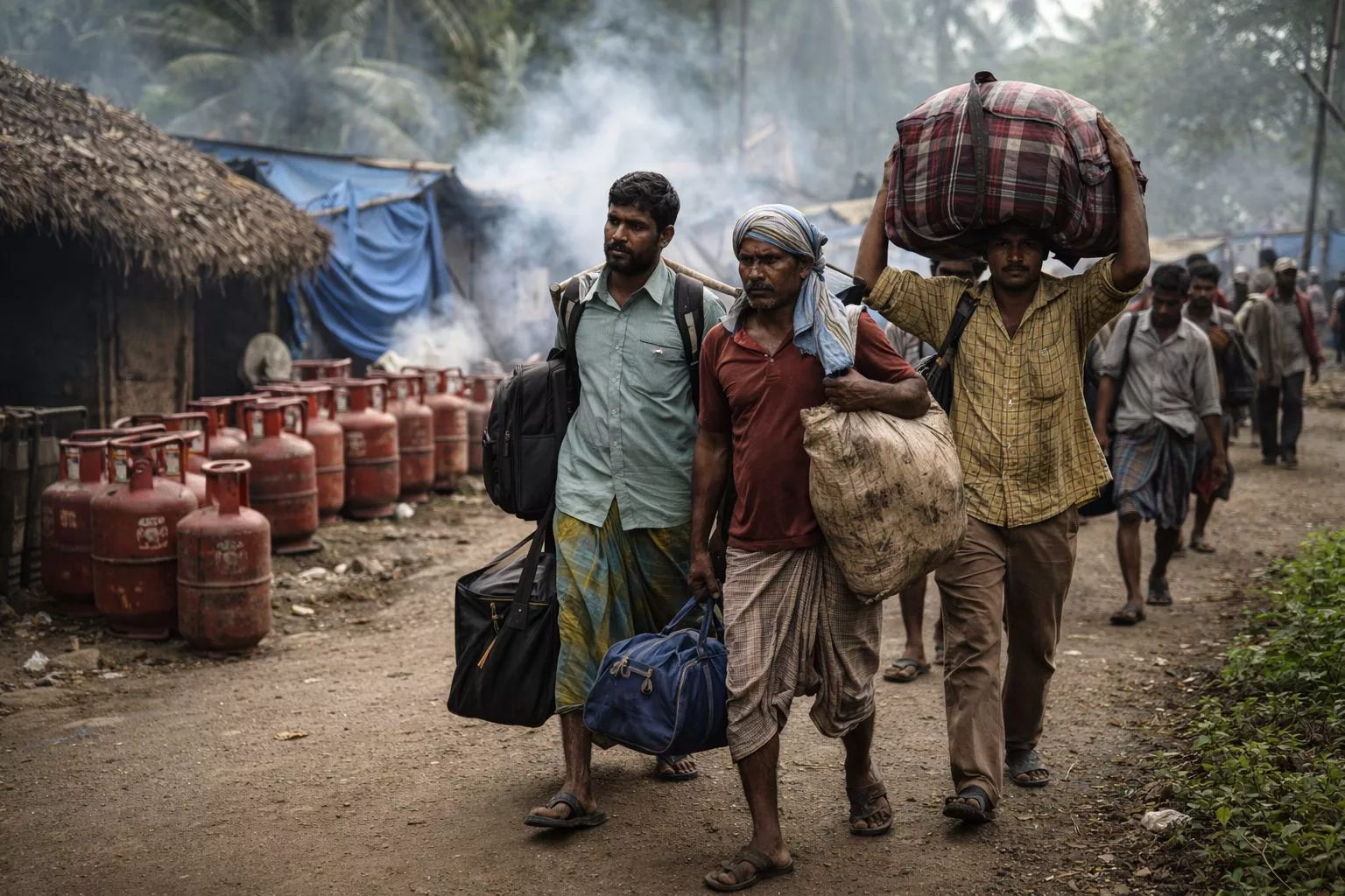 केरल में होटल बंद होने के कारण प्रवासी श्रमिक लौटते हुए