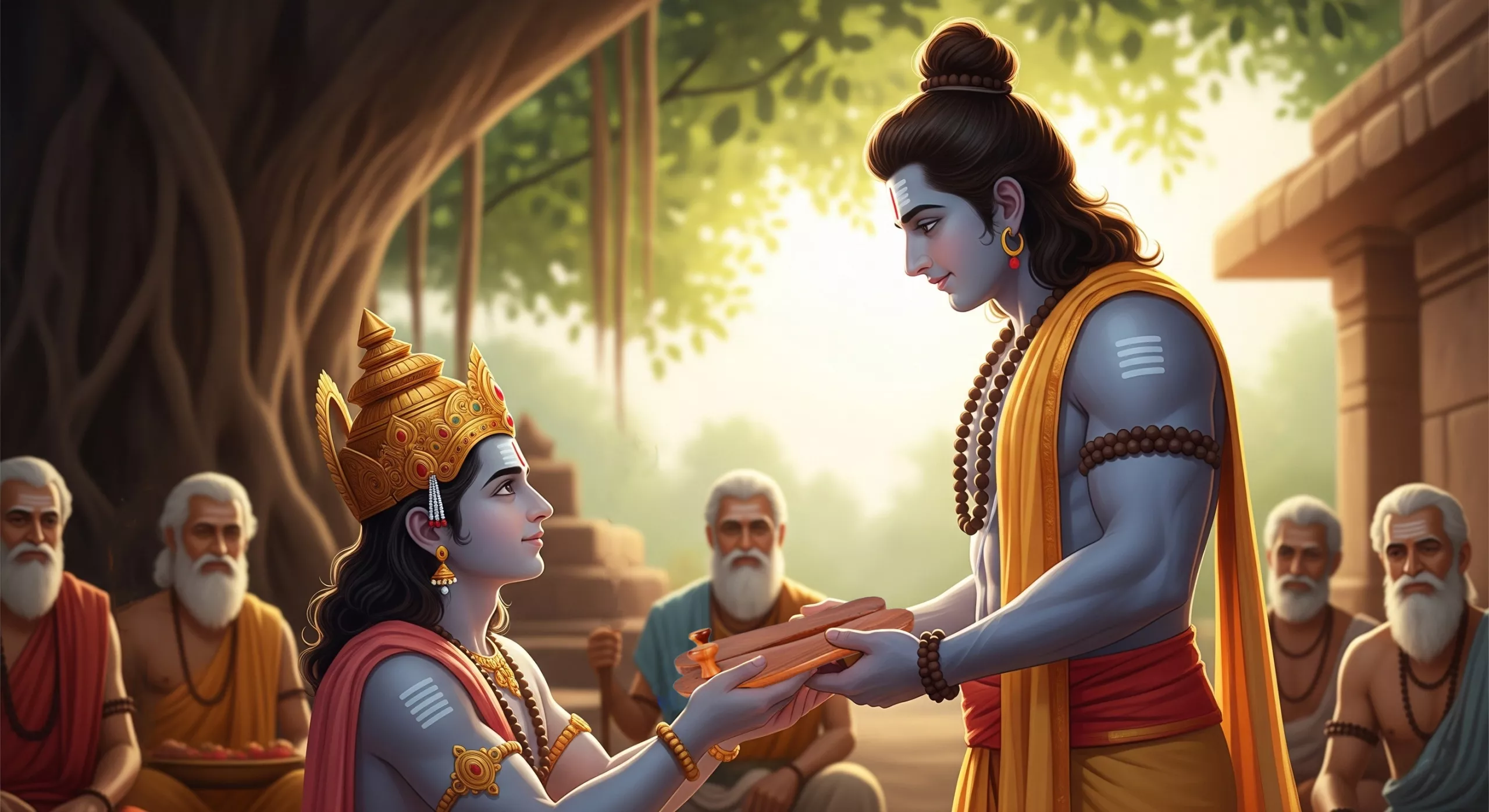 राम और भरत के संवाद का धार्मिक चित्रण