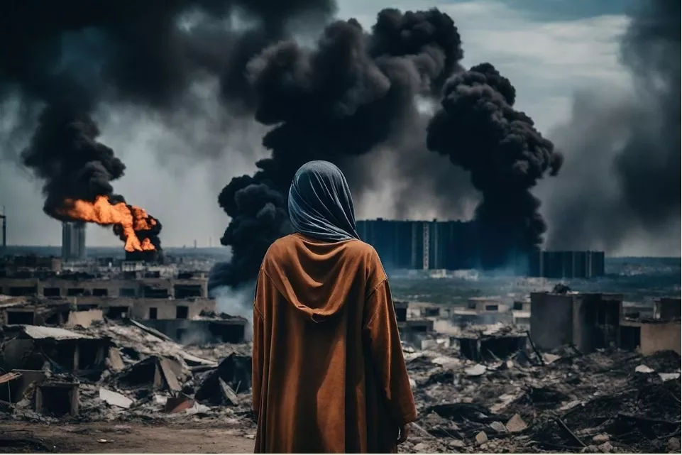 युद्ध के दौरान डरे हुए लोग और बिखरा शहर