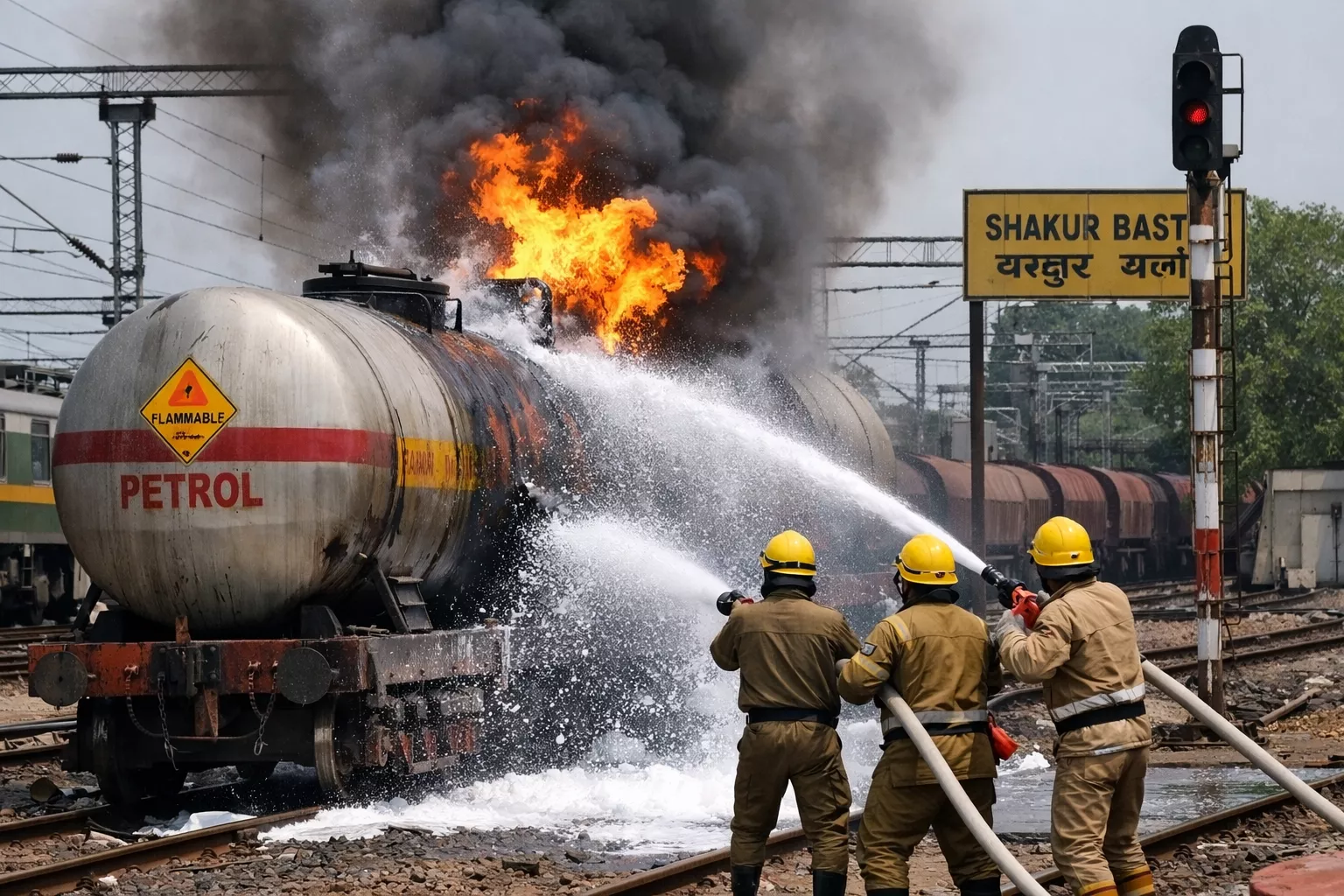 शकूर बस्ती रेलवे यार्ड में आग पर काबू