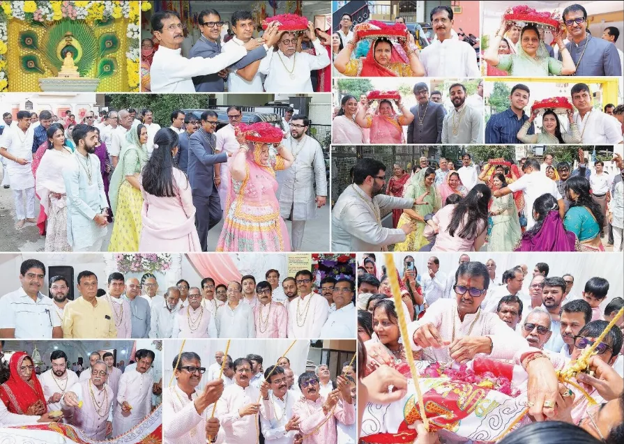 श्याम निशान यात्रा में निशान लिए चलते भक्त