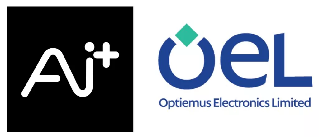 नोएडा में स्मार्टफोन विनिर्माण संयंत्र और मेक इन इंडिया लोगो