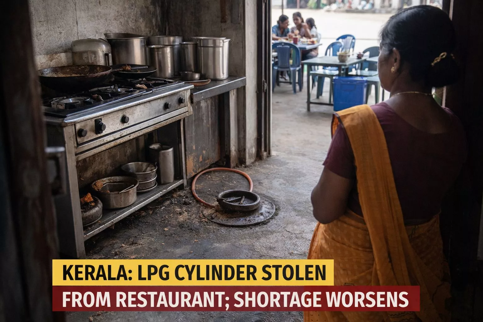 होटल से चोरी हुए एलपीजी सिलेंडर का दृश्य