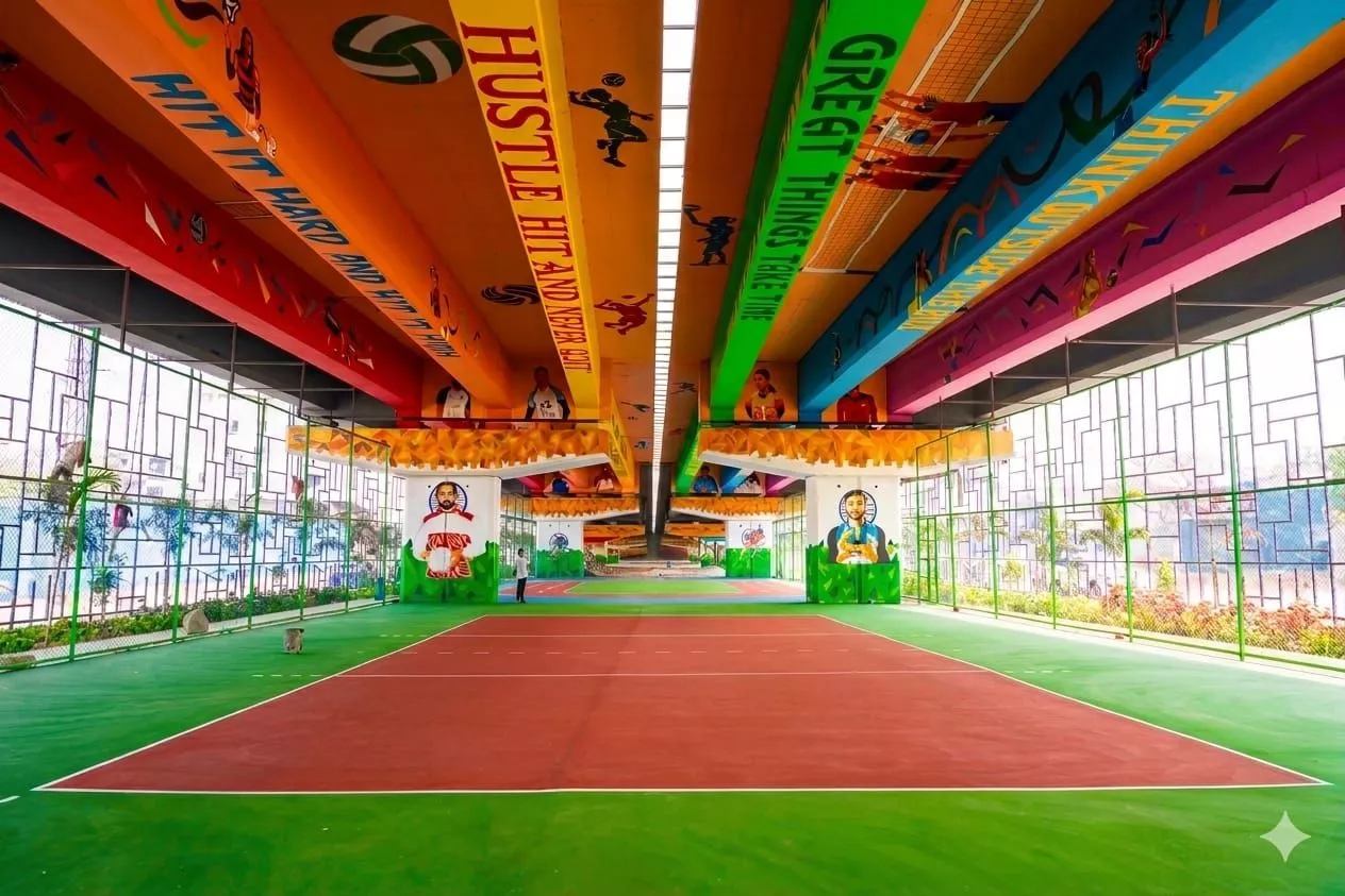 बैरामलगुड़ा फ्लाईओवर के नीचे स्पोर्ट्स एरीना का दृश्य