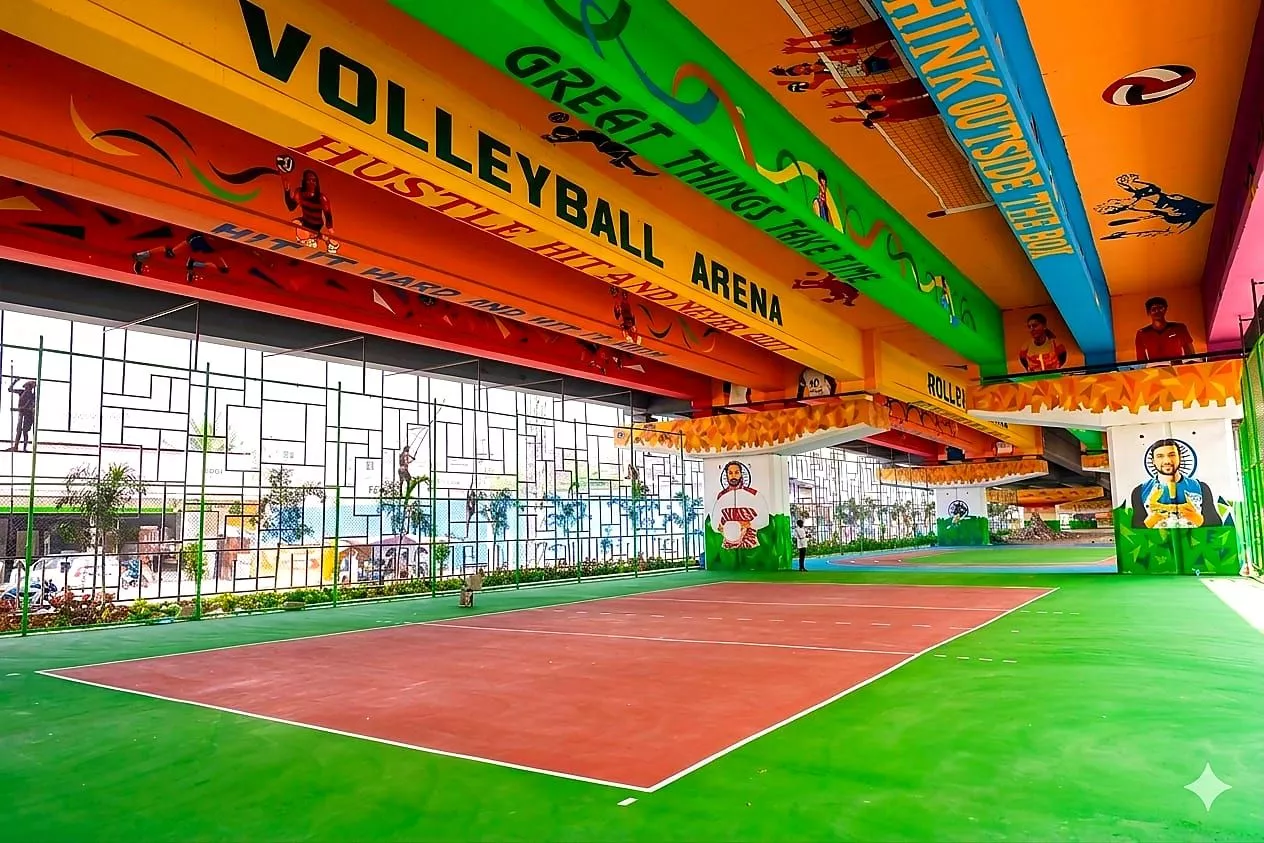 बैरामलगुड़ा फ्लाईओवर के नीचे स्पोर्ट्स एरीना का दृश्य