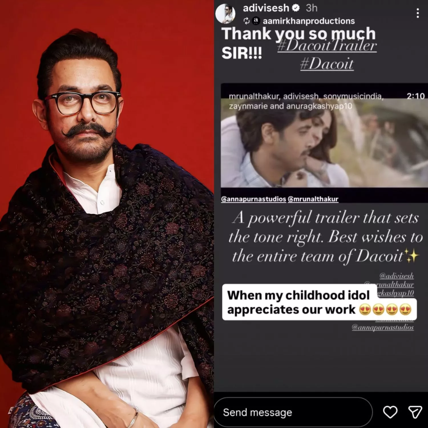 आमिर खान ने अदिवी शेष की फिल्म 'डकैत' ट्रेलर की तारीफ की