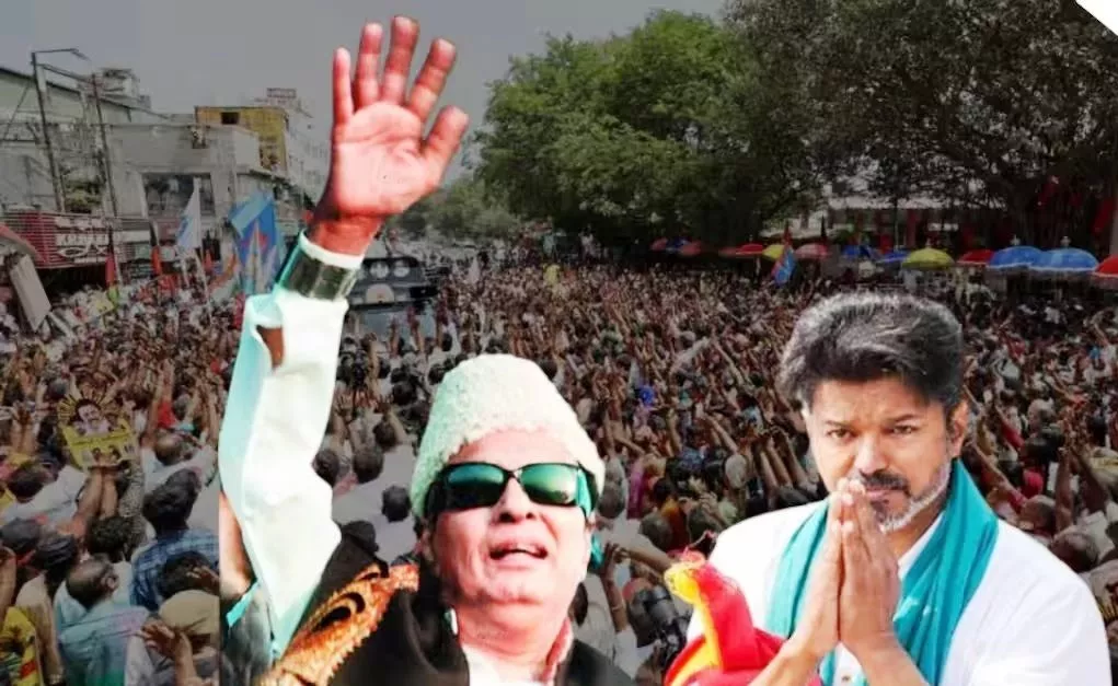 एमजीआर का कटआउट और तमिलनाडु चुनाव प्रचार दृश्य