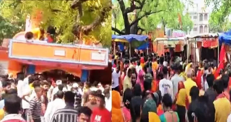 नालंदा मंदिर में भगदड़ और सुरक्षा व्यवस्थाओं का दृश्य