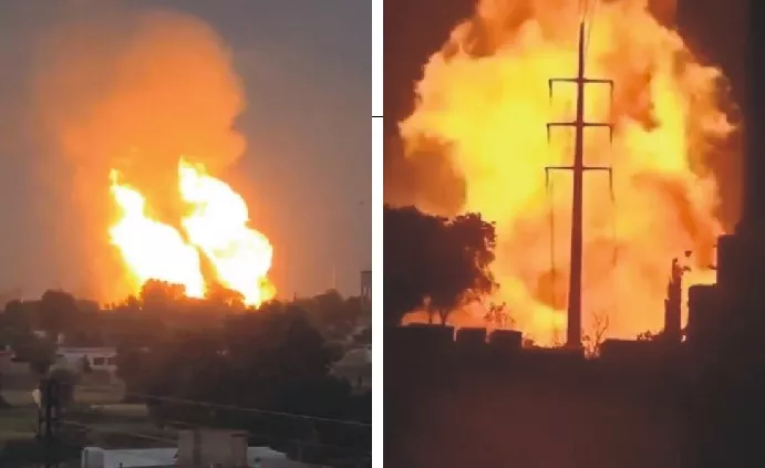 गैस पाइपलाइन ब्लास्ट के बाद लगी भीषण आग