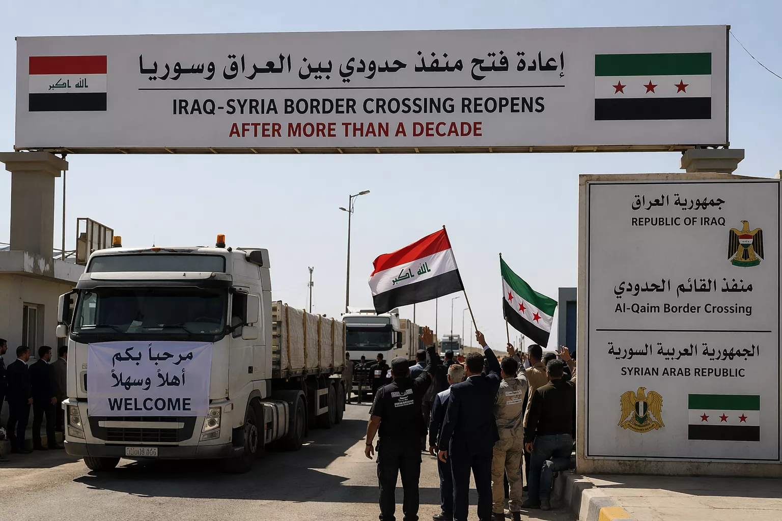 इराक-सीरिया सीमा मार्ग पुनः खुलने का दृश्य