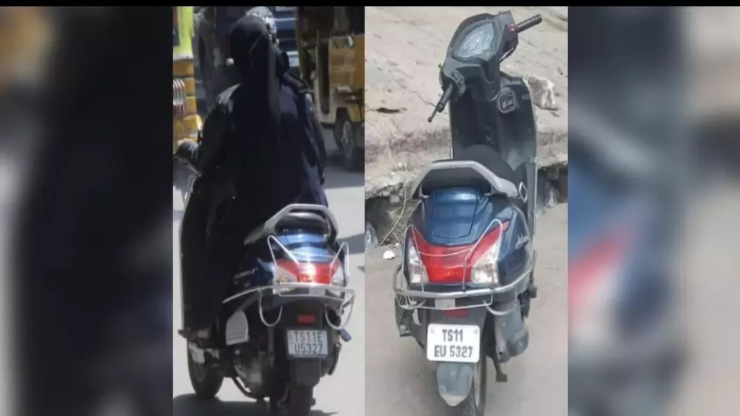 फर्जी नंबर प्लेट वाली स्कूटी के साथ पुलिस कार्रवाई