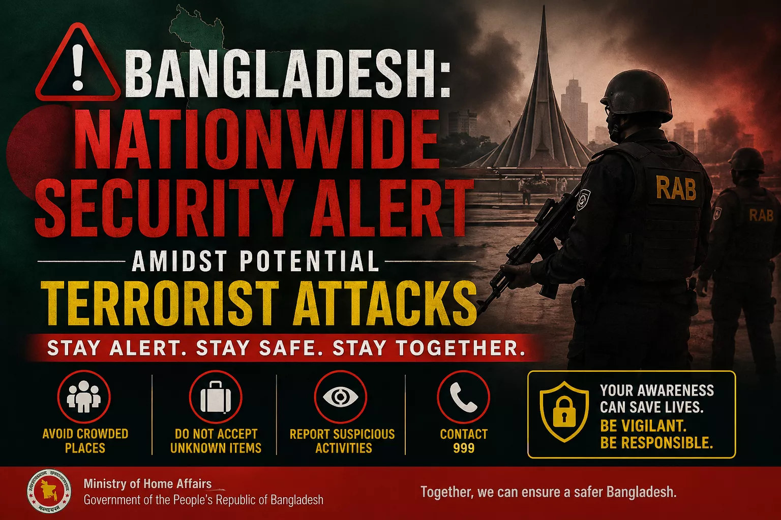 बांग्लादेश में सुरक्षा अलर्ट के दौरान तैनात सुरक्षाबल