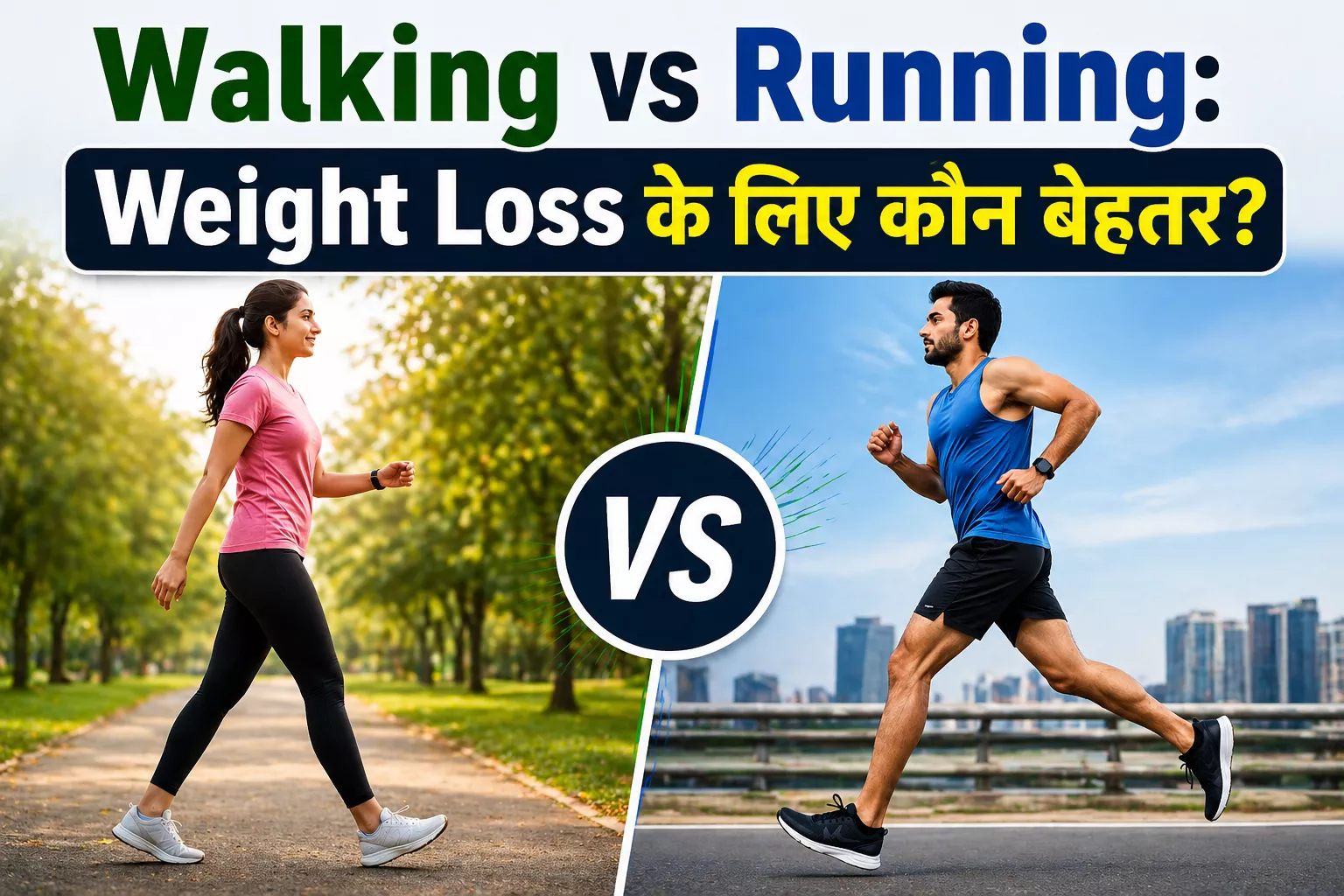 चलते और दौड़ते लोग वजन घटाने के लिए एक्सरसाइज करते हुए