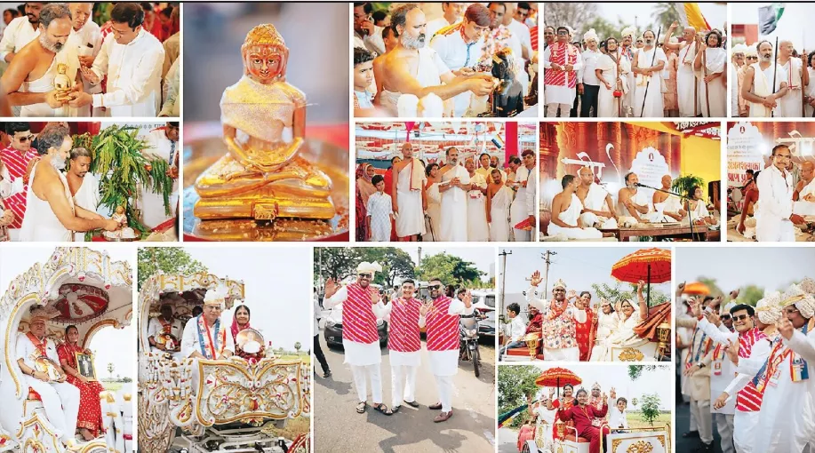 कुलपाकजी जैन मंदिर में पूजा और शोभायात्रा का दृश्य