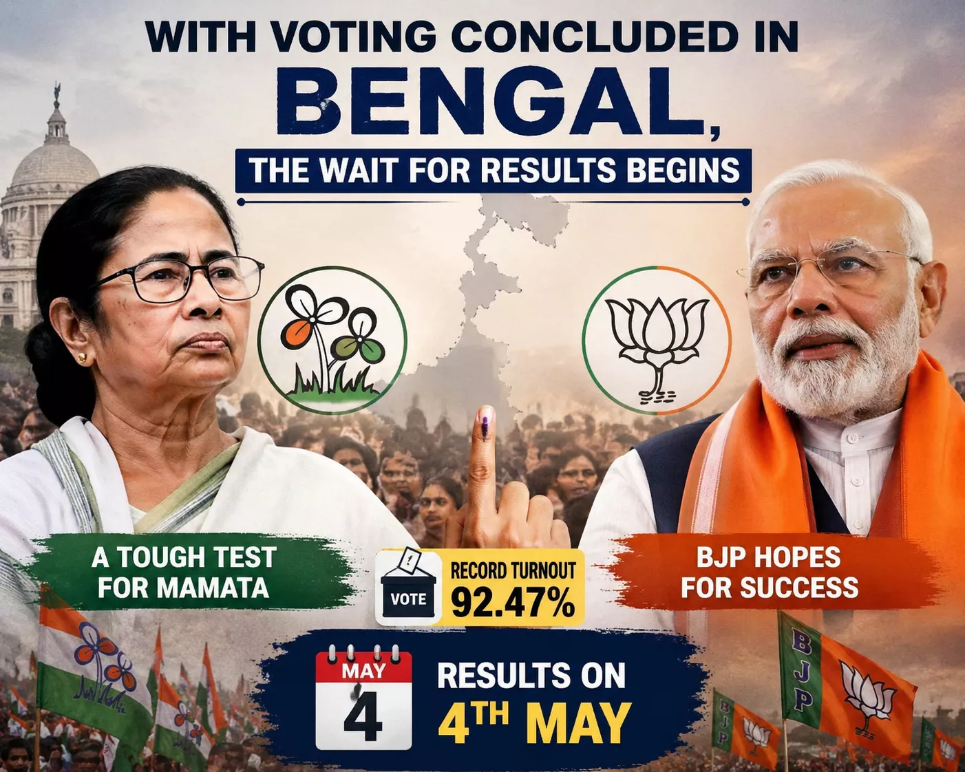 बंगाल चुनाव में भारी मतदान के दौरान मतदाता