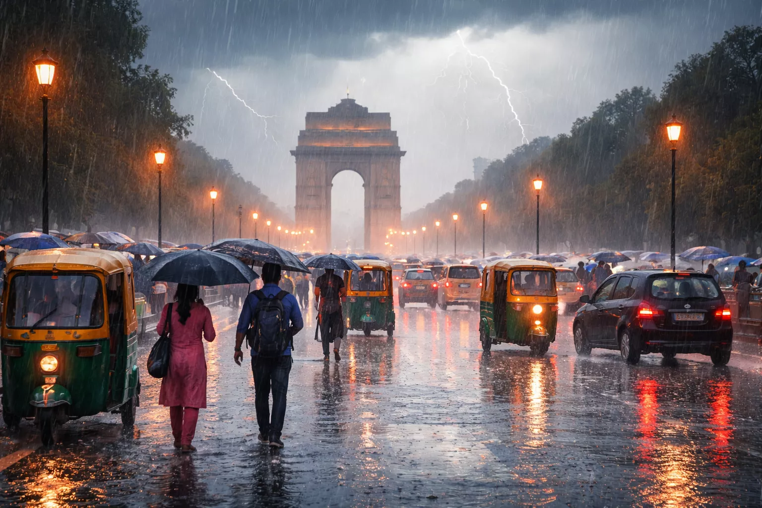 दिल्ली में बारिश और बदलता मौसम का दृश्य