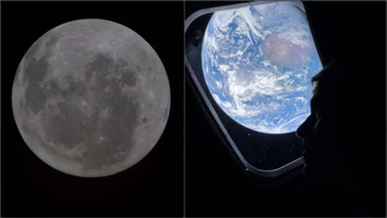 चंद्रमा का पूरा दृश्य और सतह की संरचनाएं अंतरिक्ष से