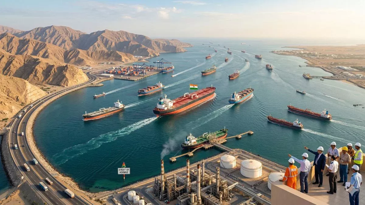 होर्मुज जलडमरूमध्य से गुजरते तेल टैंकर और मालवाहक जहाज