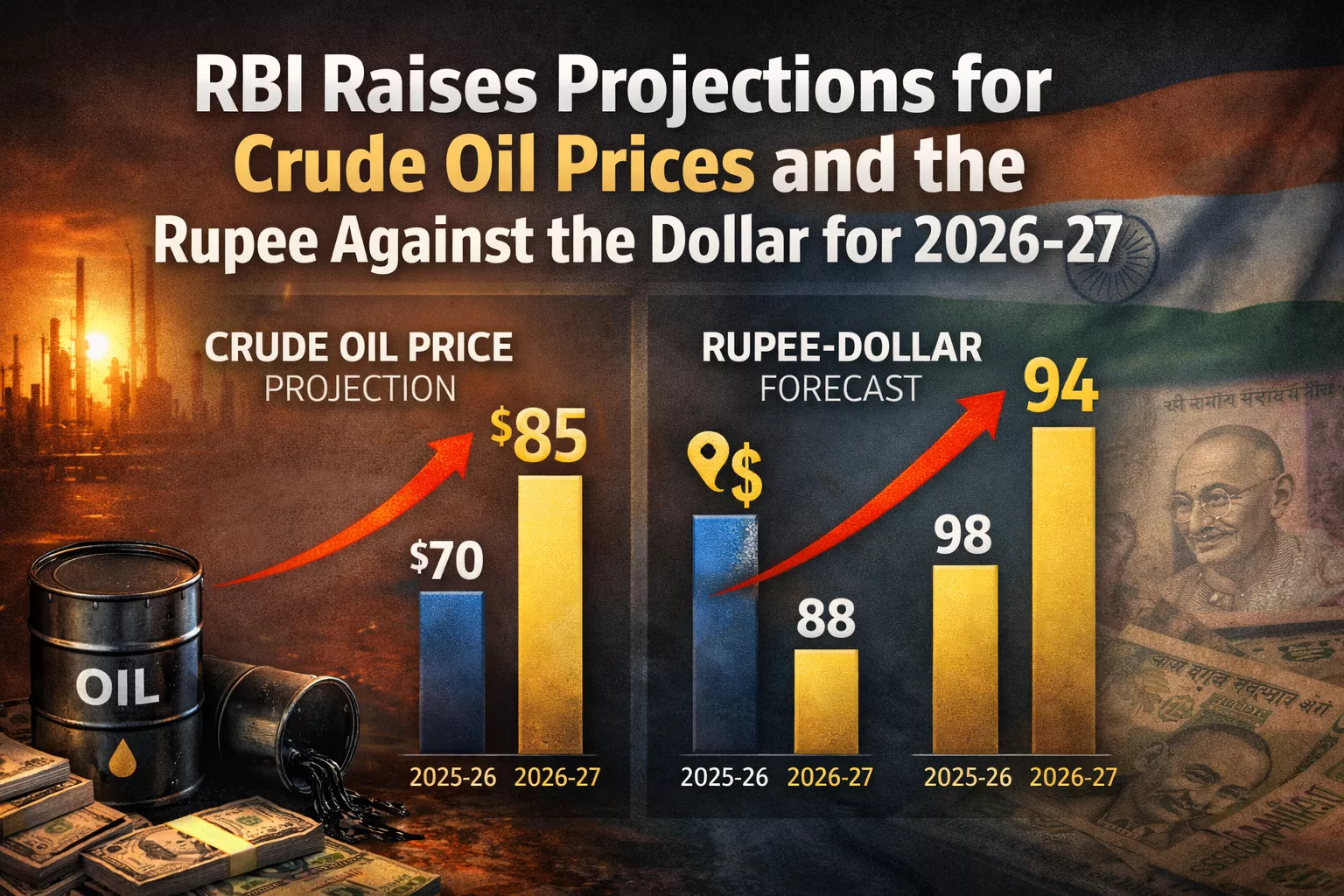 आरबीआई के तेल और रुपये के अनुमान का ग्राफ