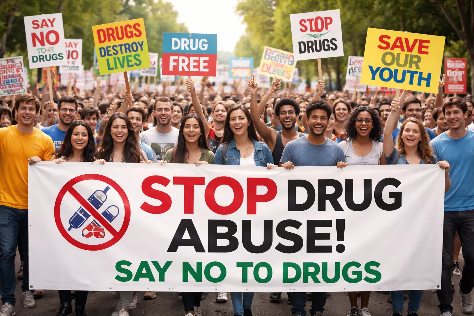 नशे की दवाओं के खिलाफ जागरूकता रैली का दृश्य