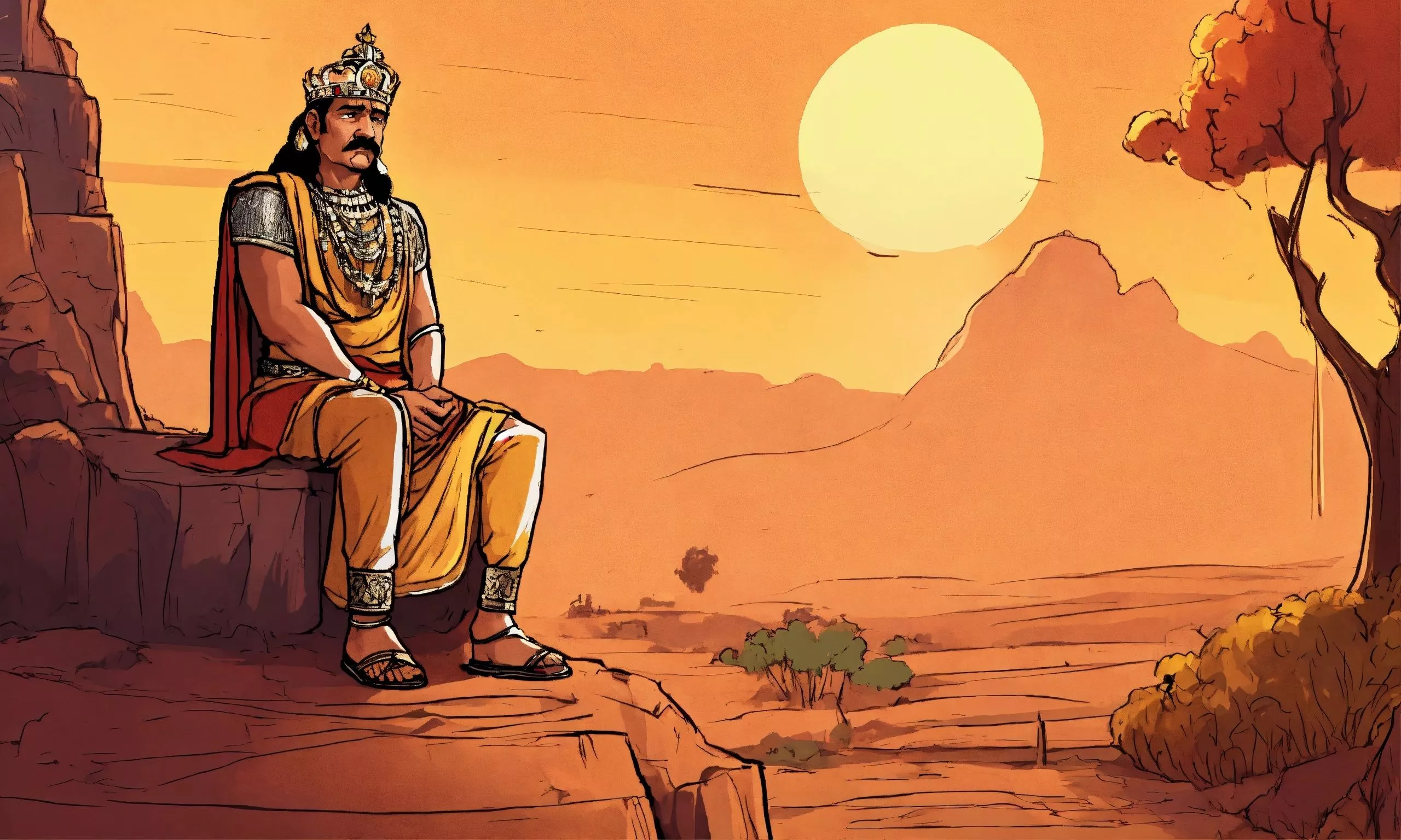 गुफा में पत्थर हटाता हुआ संघर्ष करता राजा