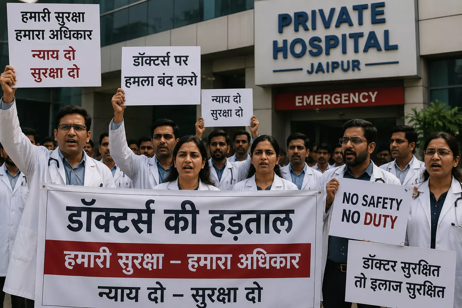 जयपुर में हड़ताल पर बैठे डॉक्टरों का प्रदर्शन