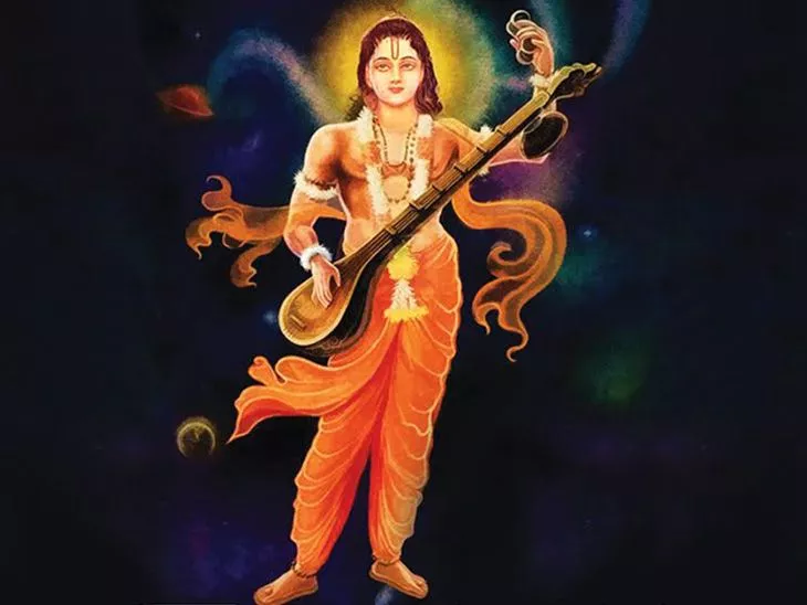 नारद जयंती पर नारद जी और विष्णु पूजा दृश्य